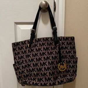 Michael Kors Black and Tan Logo Tote